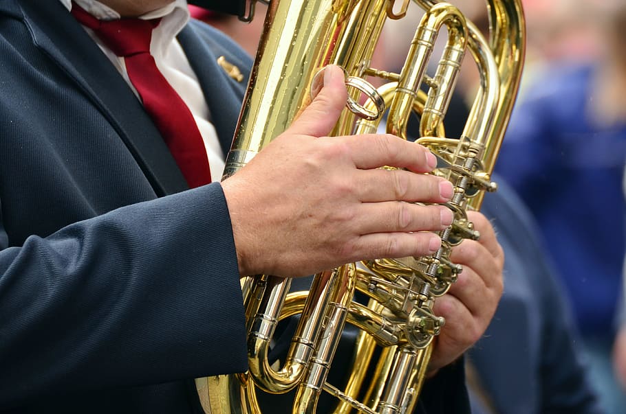 Hands, Musical Instrument, Tuba, brass band, brass instrument, HD wallpaper