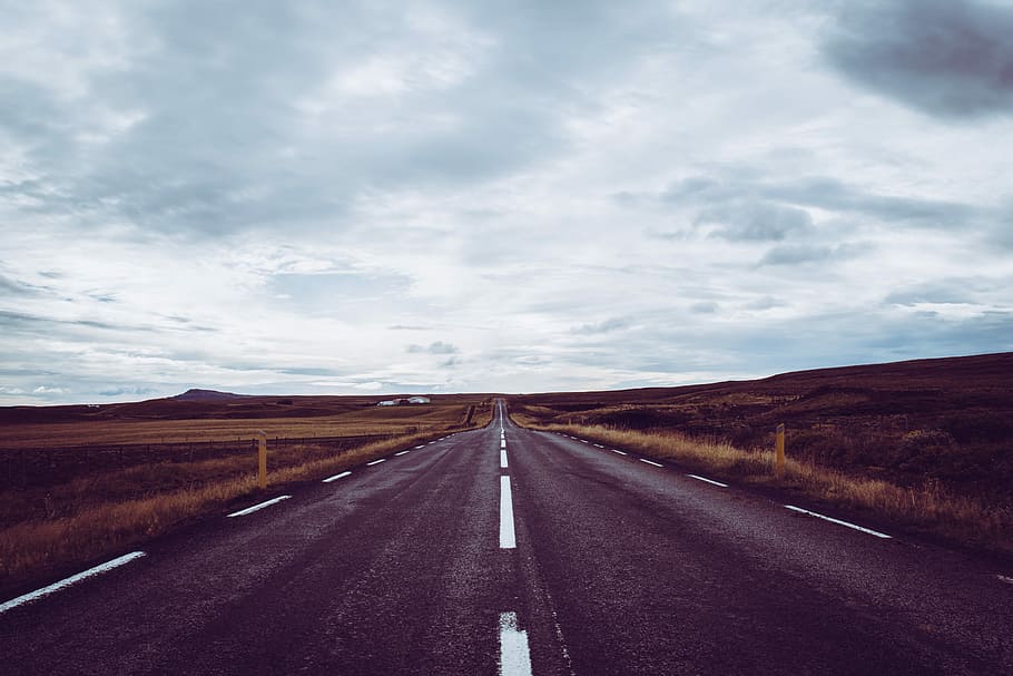gray concrete road surrounded by grass fields, gray asphalt road HD wallpaper