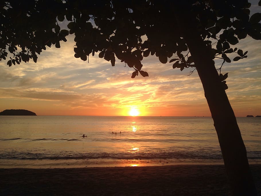 sunset, beach, ocean, costa rica, romance, vacation, relax HD wallpaper