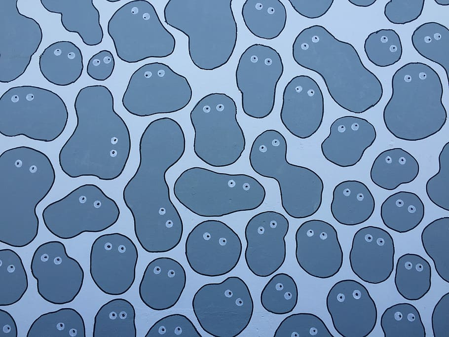 blue cells illustration, blue micro organisms, pattern, eyes HD wallpaper
