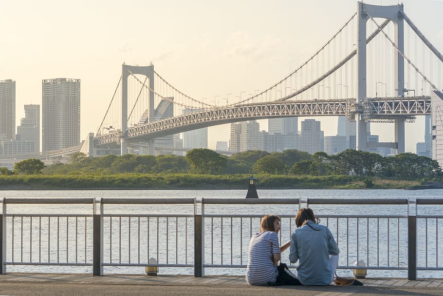 Bridge, River, Sunset, Relax, People, city, architecture, travel HD wallpaper