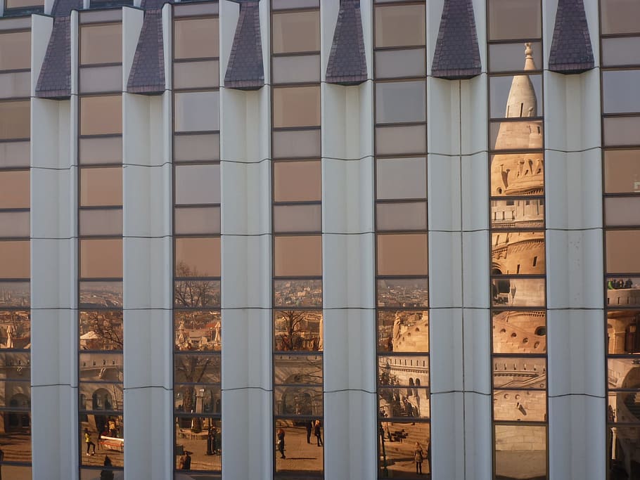 budapest, reflect, tower, facade, architecture, window, building HD wallpaper