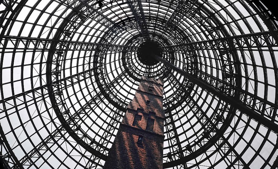 low angle photography of black metal framed tower, low-angle photography of tower HD wallpaper