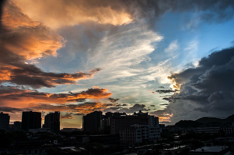 dawn, sunrise, clouds, sky, silhouette, rain sunny, cloud - sky HD wallpaper