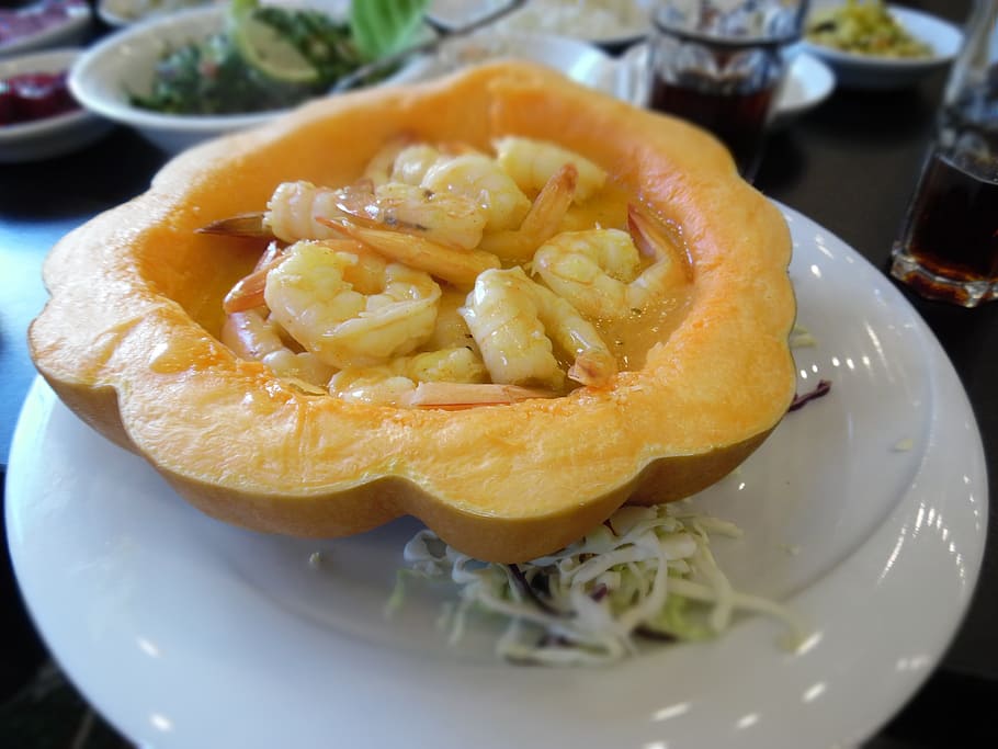 Shrimp, Pumpkin, blode shrimp, food and drink, plate, no people HD wallpaper