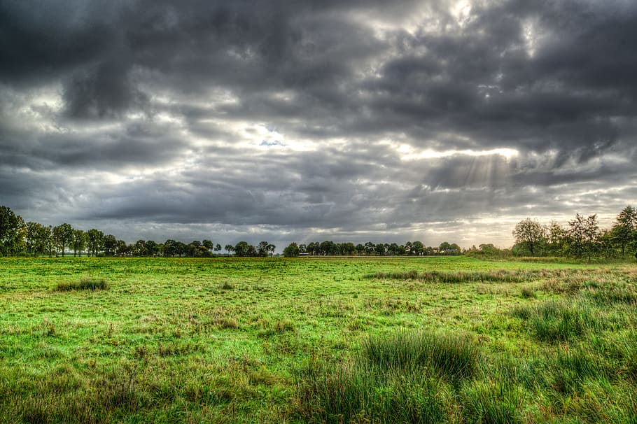scenic, landscape, weather, clouds, sunrays, dark, nature, light HD wallpaper