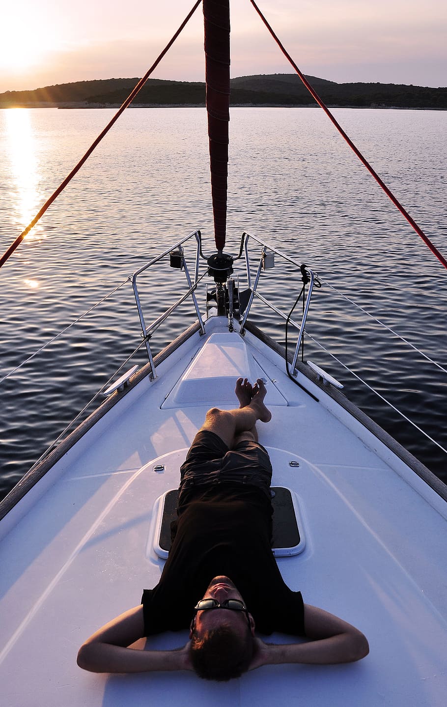 man lying on white boat, man laying on white boat, nautical Vessel HD wallpaper