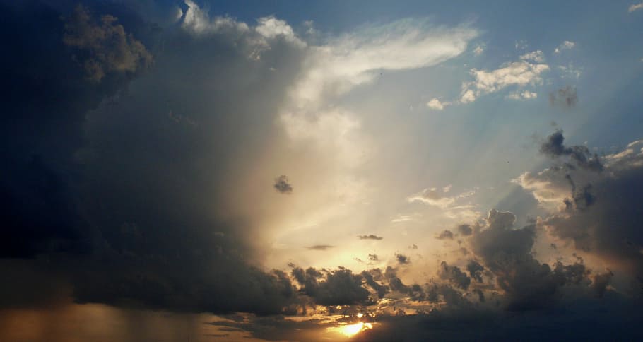 Sky, Sunset, Clouds, abendstimmung, twilight, afterglow, sea HD wallpaper