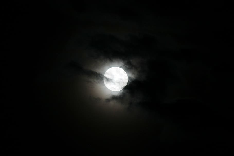 photo of full moon, night, moonlight, mood, background, outdoor, HD wallpaper