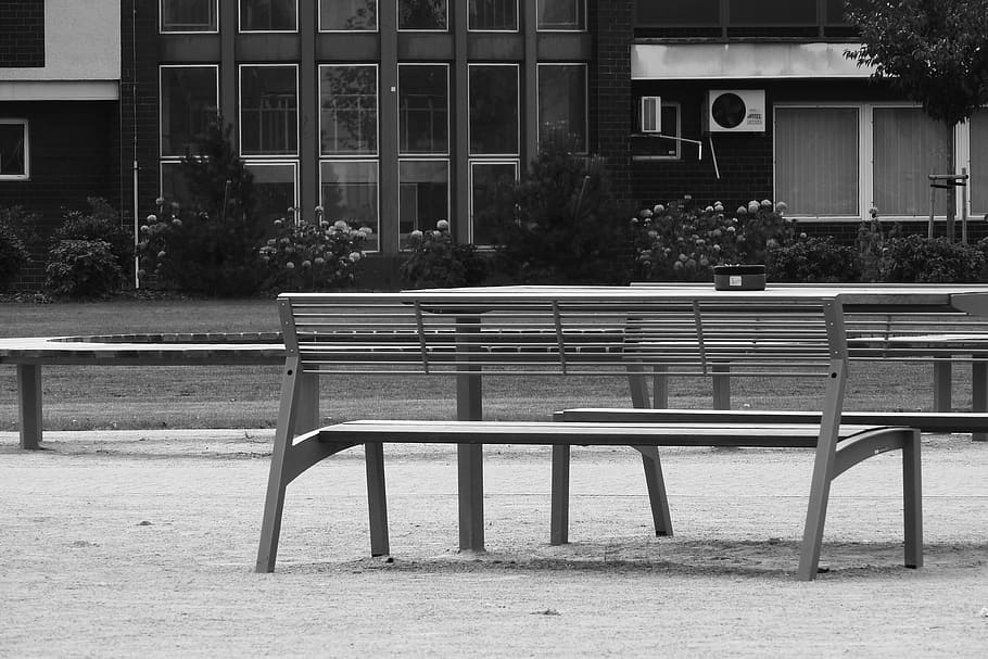 Bench, Seating, Relaxation, resting place, black and white HD wallpaper