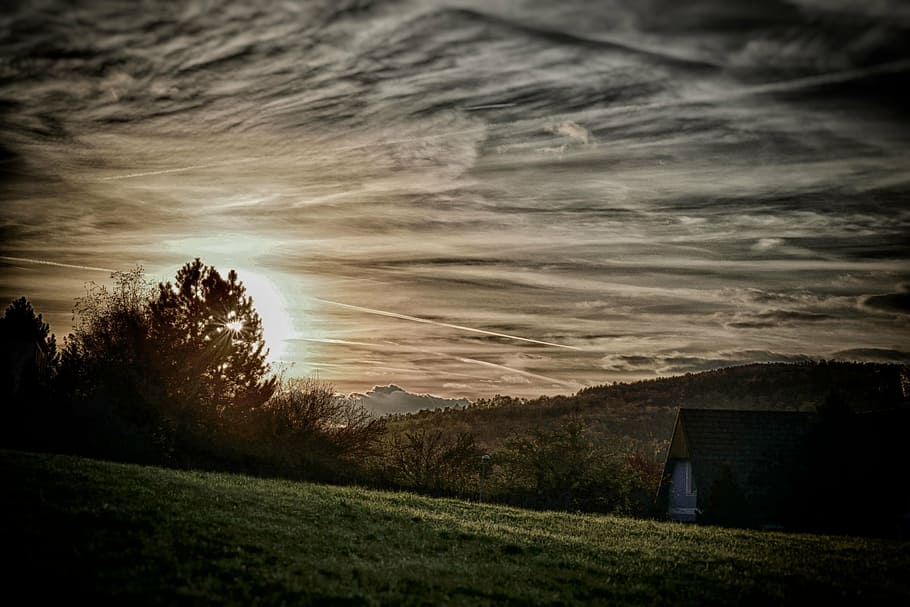 sunset, wallpaper, background, nature, structure, rural Scene HD wallpaper