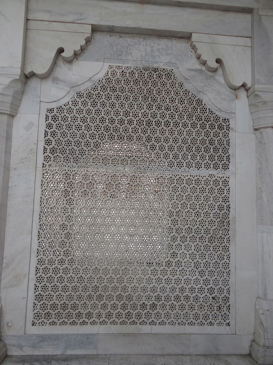 latticework, white marble, stone, window, architecture, agra fort HD wallpaper