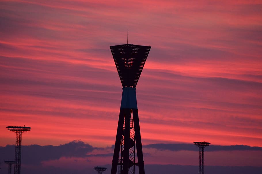 tower, stairs, emergence, observation tower, viewpoint, clouds HD wallpaper