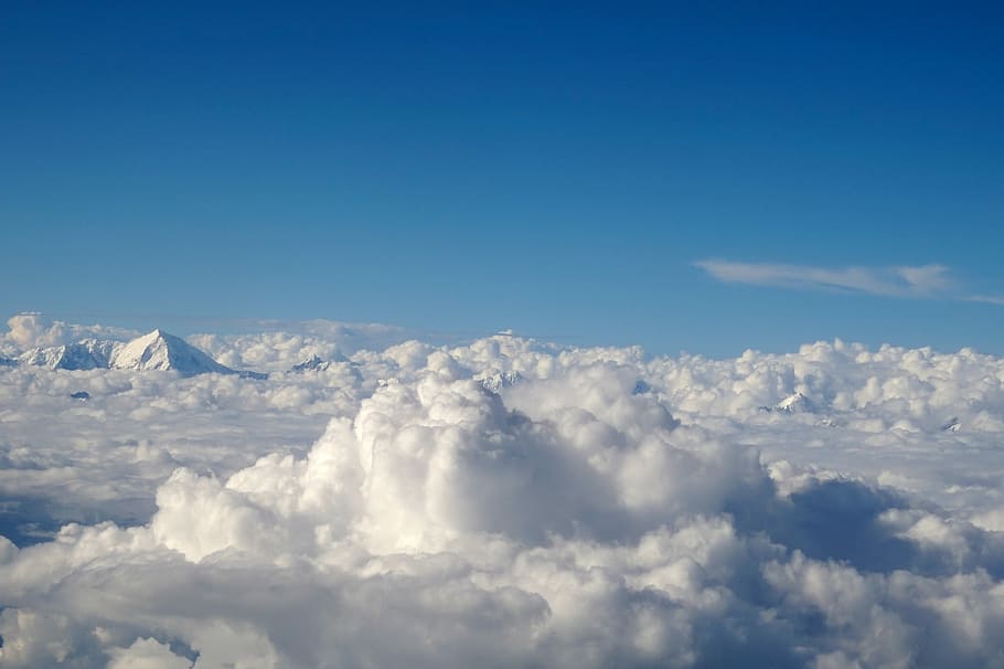 white clouds, himalaya, bird-eye view, landscape, travel, tibet, HD wallpaper