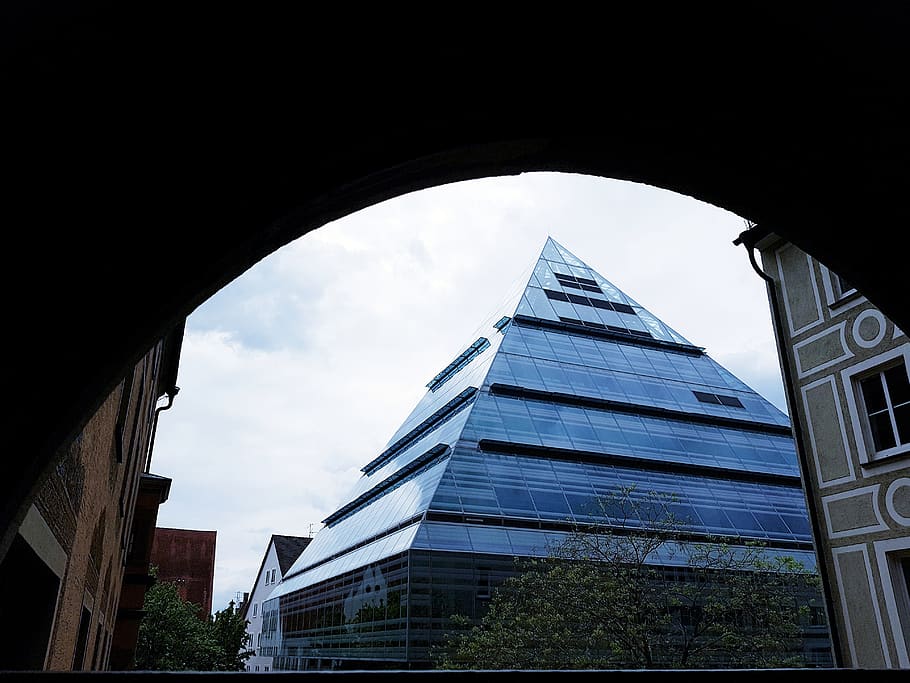 pyramid, building, architecture, library, ulm, round arch, built structure HD wallpaper