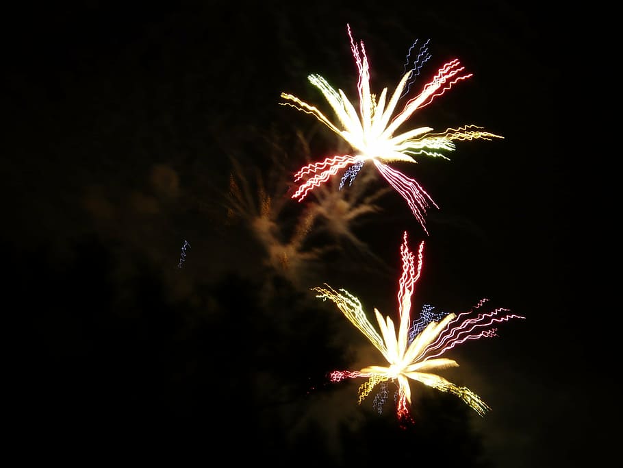 fireworks, rocket, color, night, sylvester, explosion, lights HD wallpaper