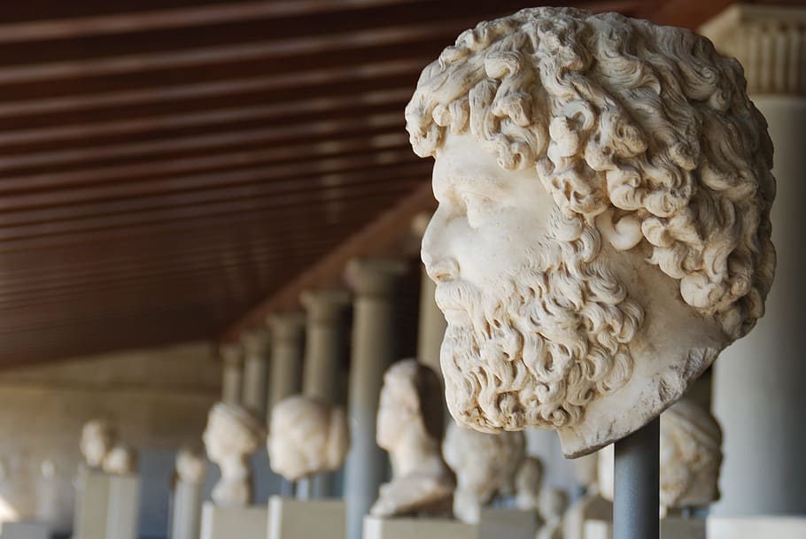 assorted head busts in museum, greece, sculpture, column, athens HD wallpaper
