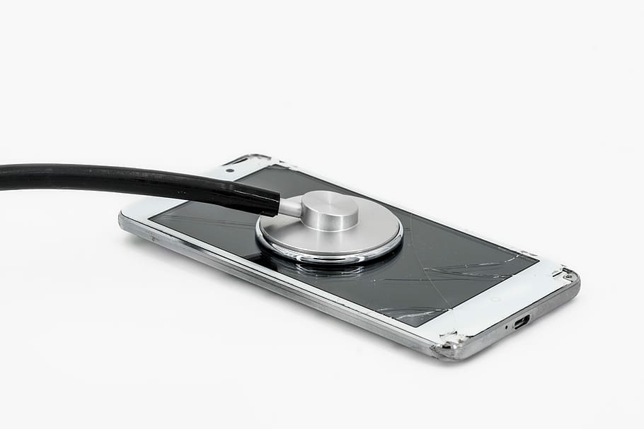 stethoscope on white smartphone, mobile phone, gsm, cellphone, HD wallpaper