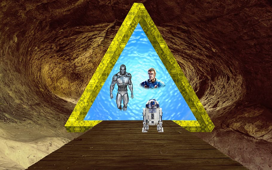 fantasy, goal, robot, cave, path, watch, day, high angle view HD wallpaper