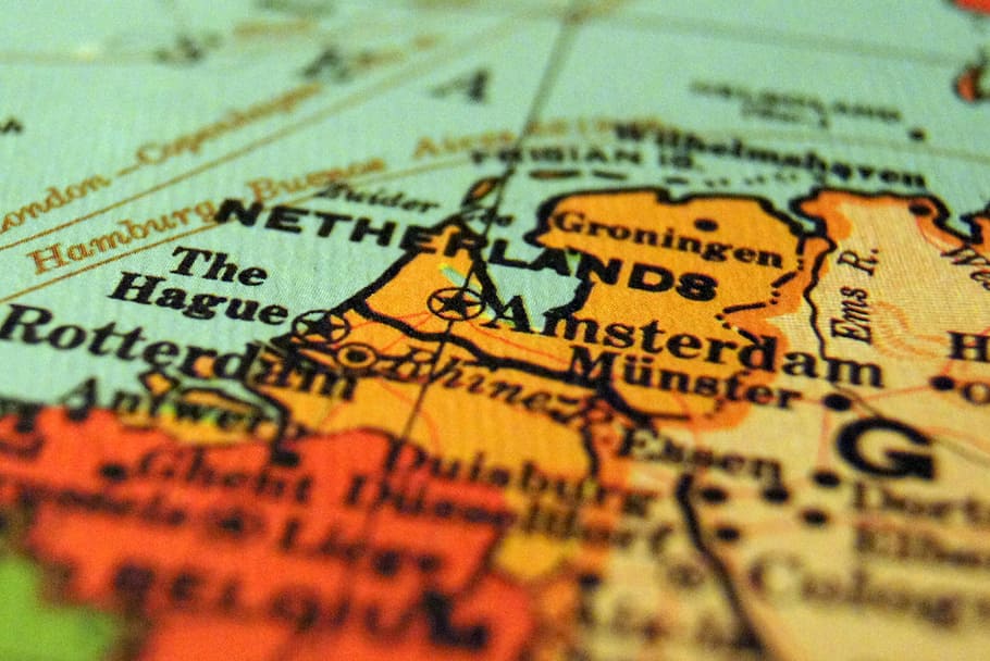 selective focus of Netherlands map, close up photo of Amsterdam map, HD wallpaper