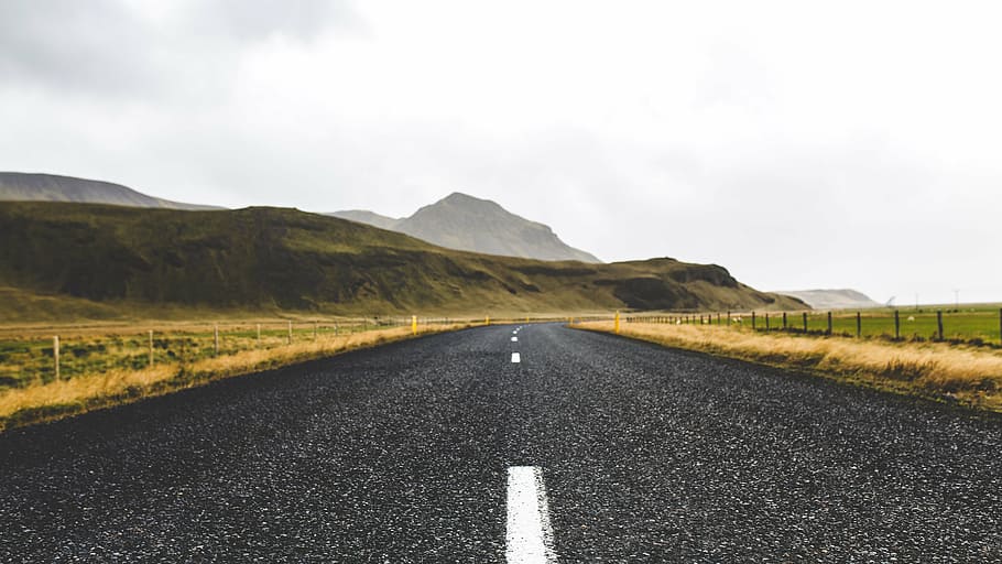 asphalt road, mountain, highland, cloud, sky, landscape, nature HD wallpaper