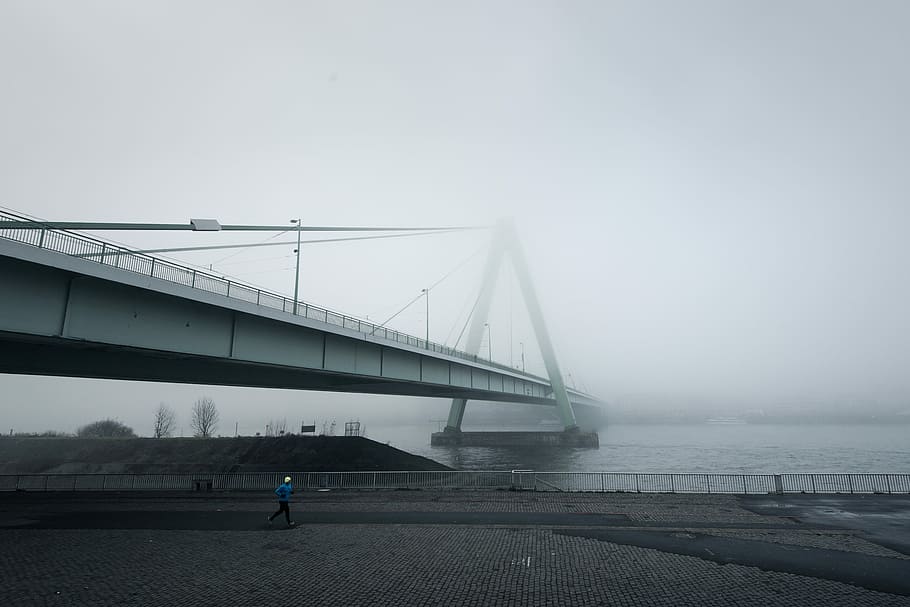 concrete bridge covered with fogs at daytime, bridge - Man Made Structure HD wallpaper