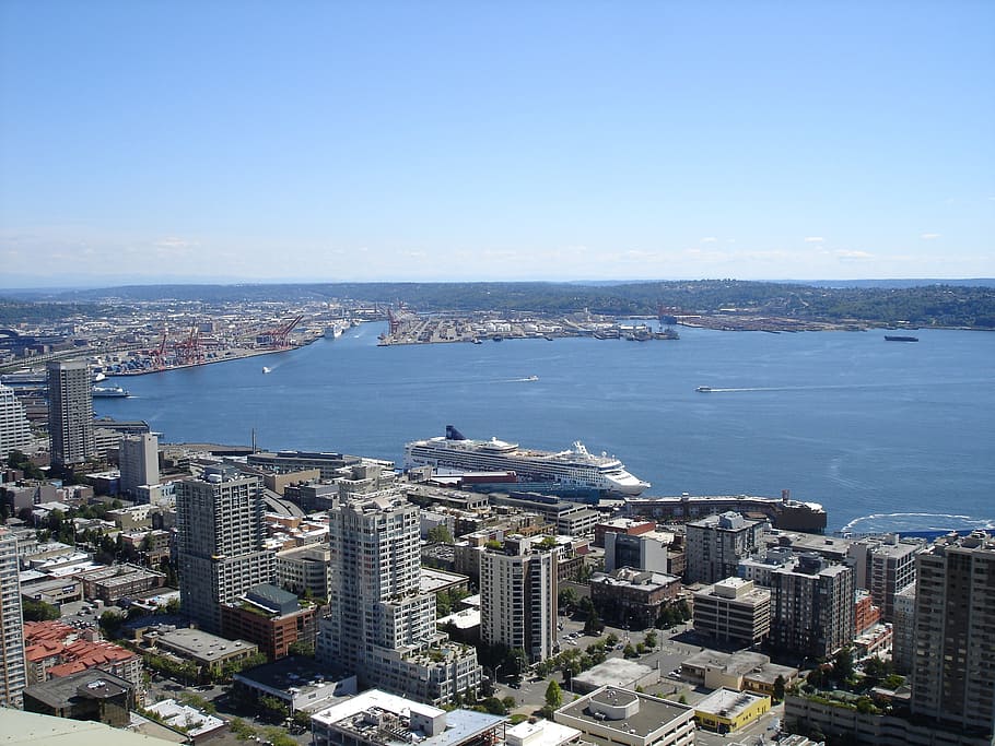 city skyline at daytime, seattle, space, needle, cityscape HD wallpaper