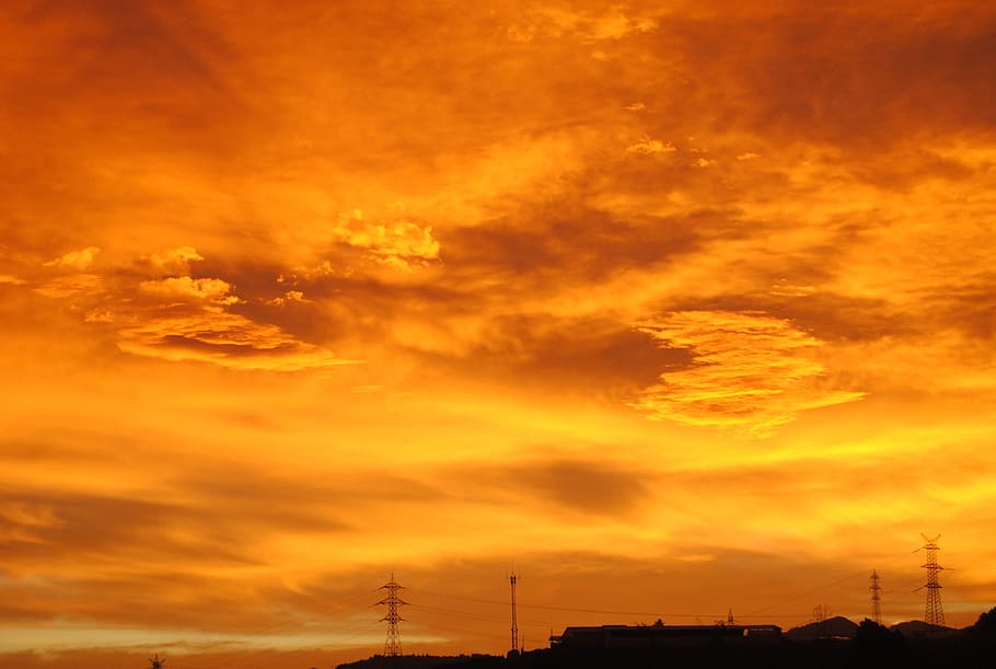 sunset, sky, red, heaven, cloud - sky, dramatic sky, orange color HD wallpaper