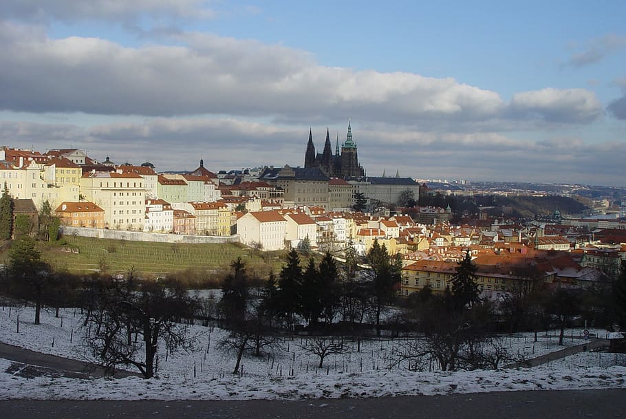 castle, architecture, prague, winter, building exterior, snow HD wallpaper
