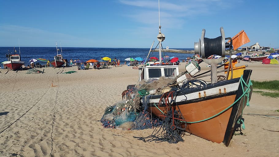 fishermen, beach, punta del diablo, rocha, uruguay, nautical vessel HD wallpaper