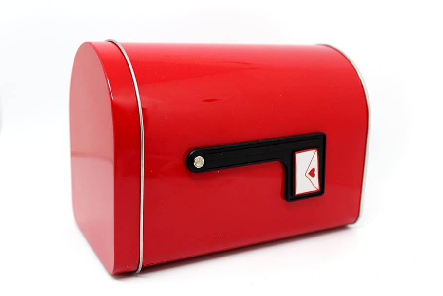 red and black mailbox, letter, mailbox closed, metallic, flag down HD wallpaper