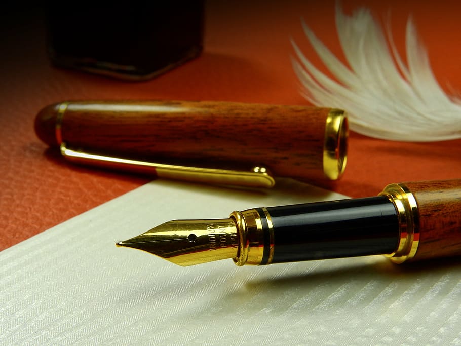 brown fountain pen, leave, communication, filler, writing implement, HD wallpaper