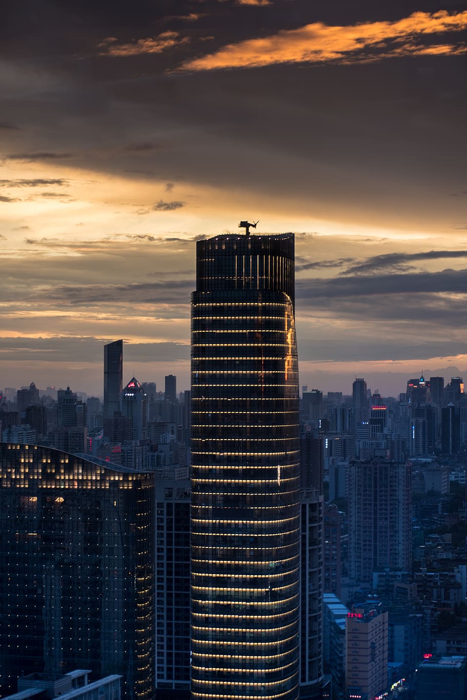 city, sunset, canton, cityscape, urban Skyline, skyscraper HD wallpaper