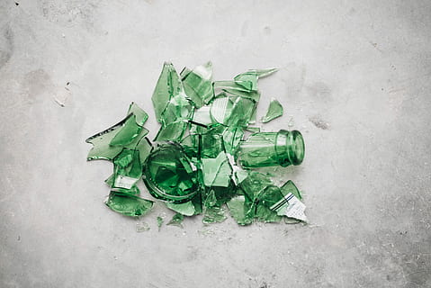 broken green glass bottle on the ground, broken green glass bottle on gray concrete pavement HD wallpaper