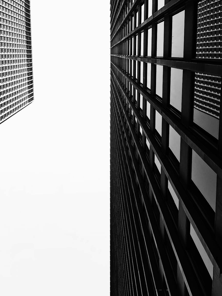 low-angle photography of concrete building, worm's eye view of high-rise building, HD wallpaper