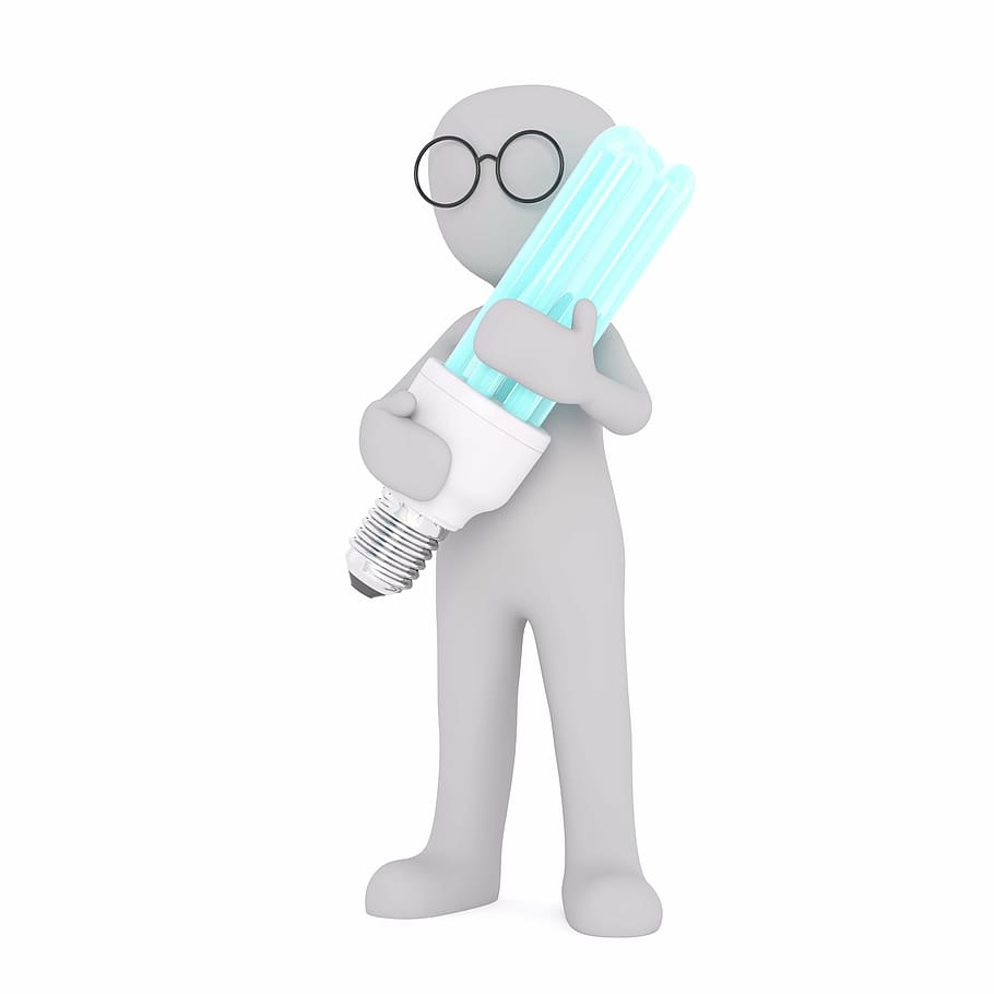 illustration of person holding light bulb, white male, 3d model, HD wallpaper