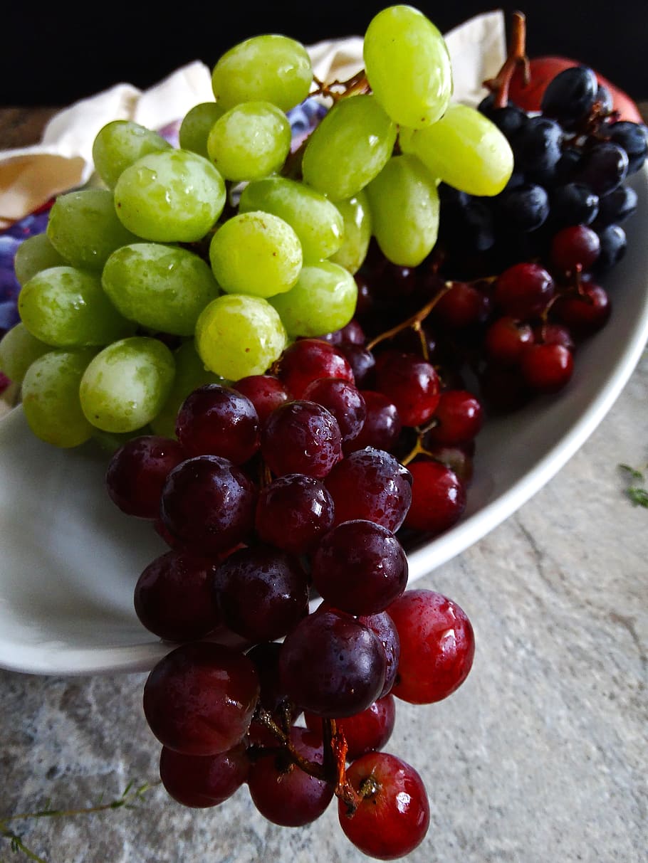 grapes, fruit, fresh, red grapes, green grapes, black grapes HD wallpaper