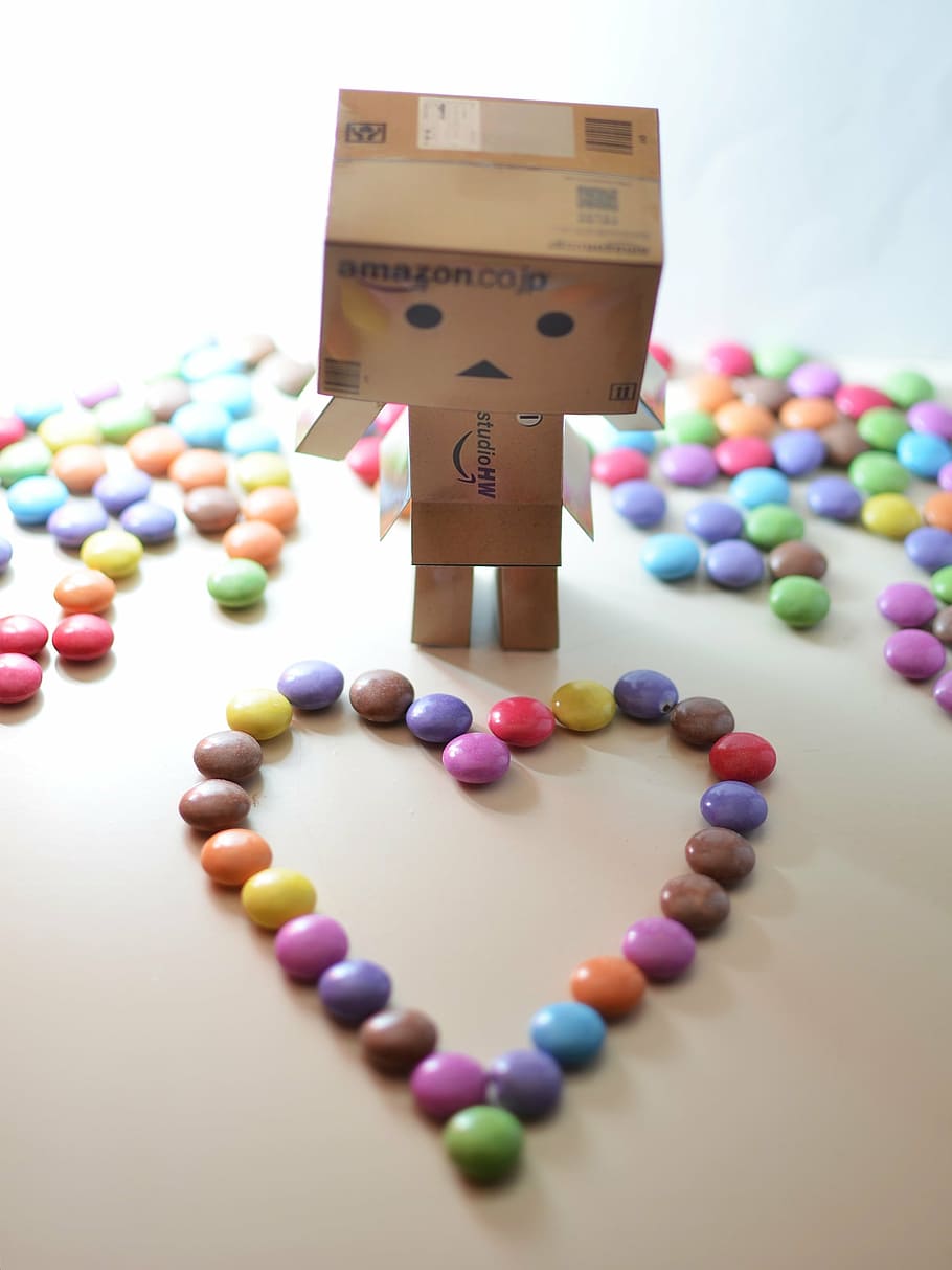 assorted colored candy coated chocolated, danbo, love, cute, robot, HD wallpaper