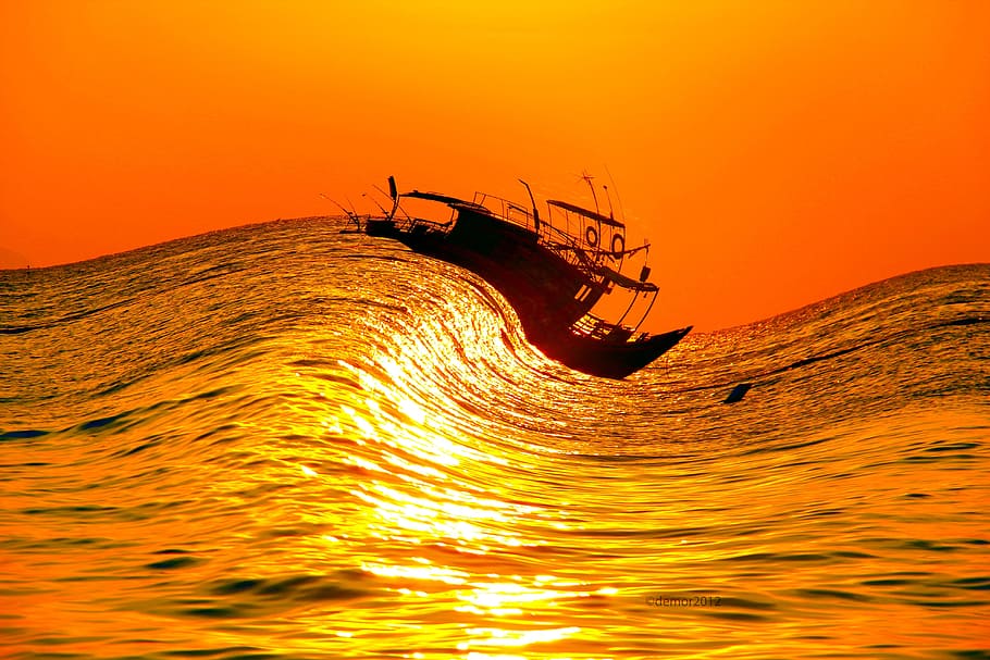 sailing boat floating on body of water photograph, Sea, Sundown HD wallpaper