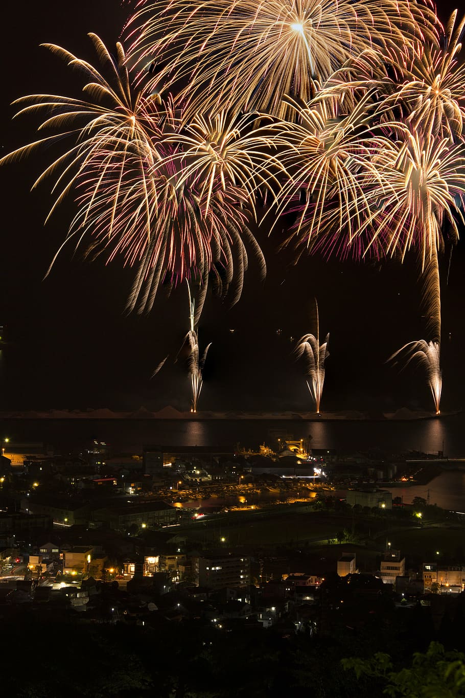fireworks, night sky, illuminated, motion, celebration, firework display HD wallpaper