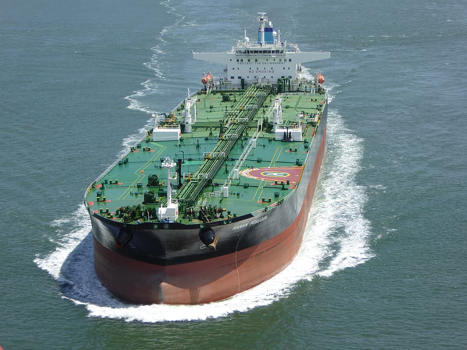 black and green cargo carrier on body of water, tanker, ship