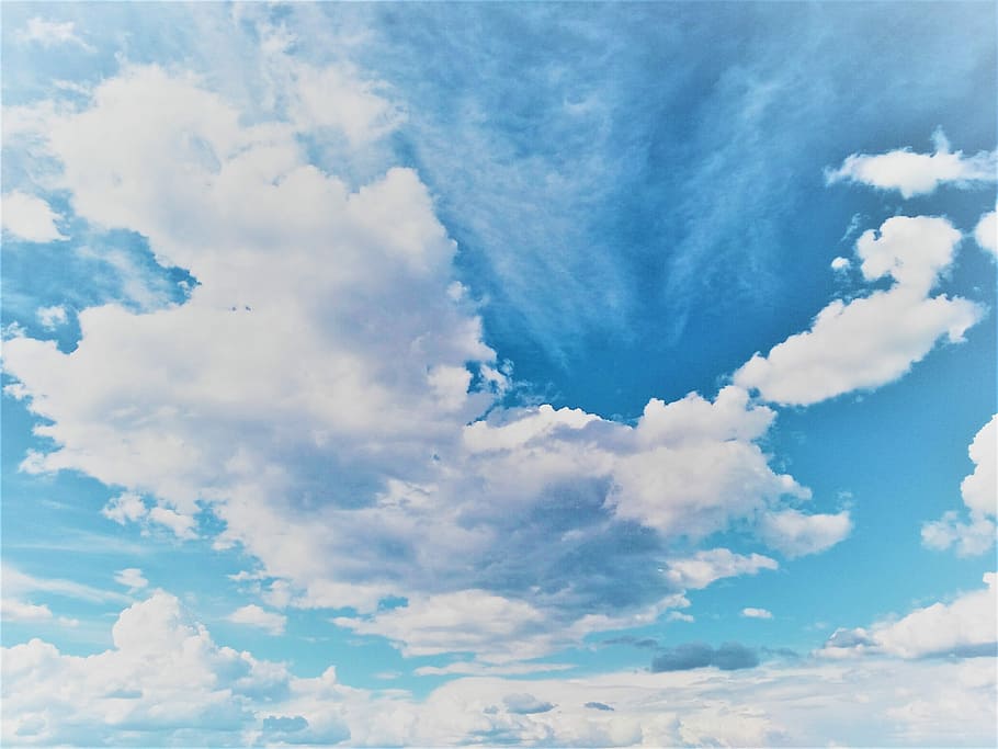 low-angle photography of clouds, sky, blue, white, fluffy, cloud - sky HD wallpaper