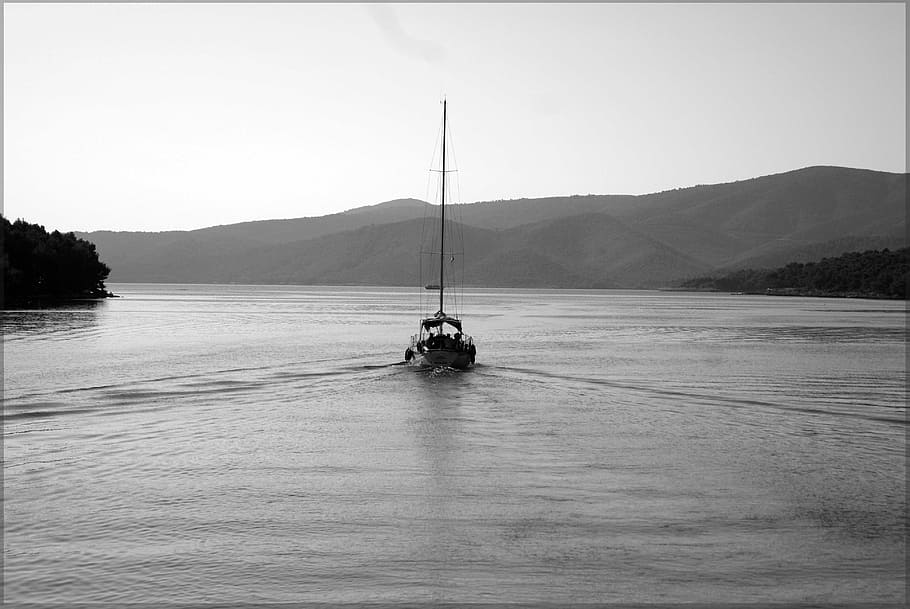 Sailing, Bay, Black White, White, Ship, water, tranquility HD wallpaper