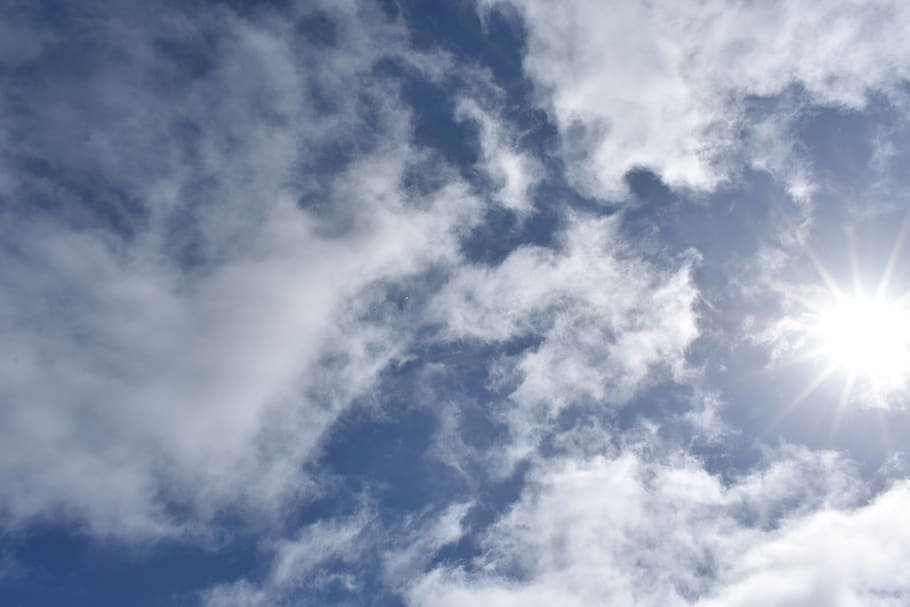 clouds, texture, sky, outdoor, sun, blue, air, season, light HD wallpaper