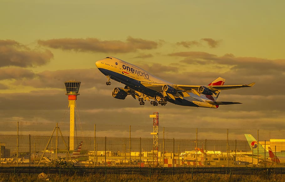 british, airline, airplane, tower, takeoff, airport, travel, HD wallpaper