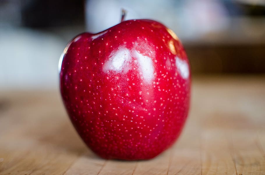 apple, fruit, red apple, cutting board, single, food, healthy HD wallpaper