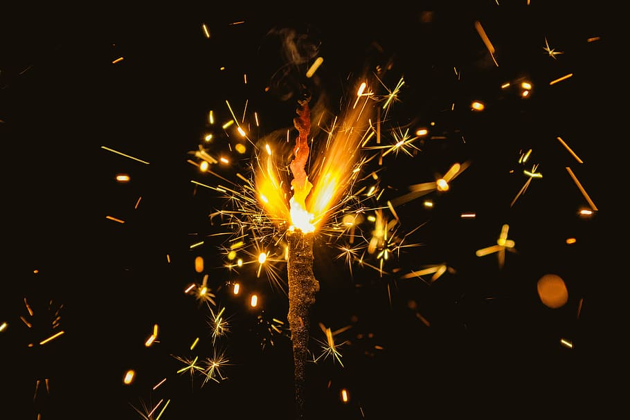red firecracker during nighttime, fireworks, burning, spark, flame HD wallpaper