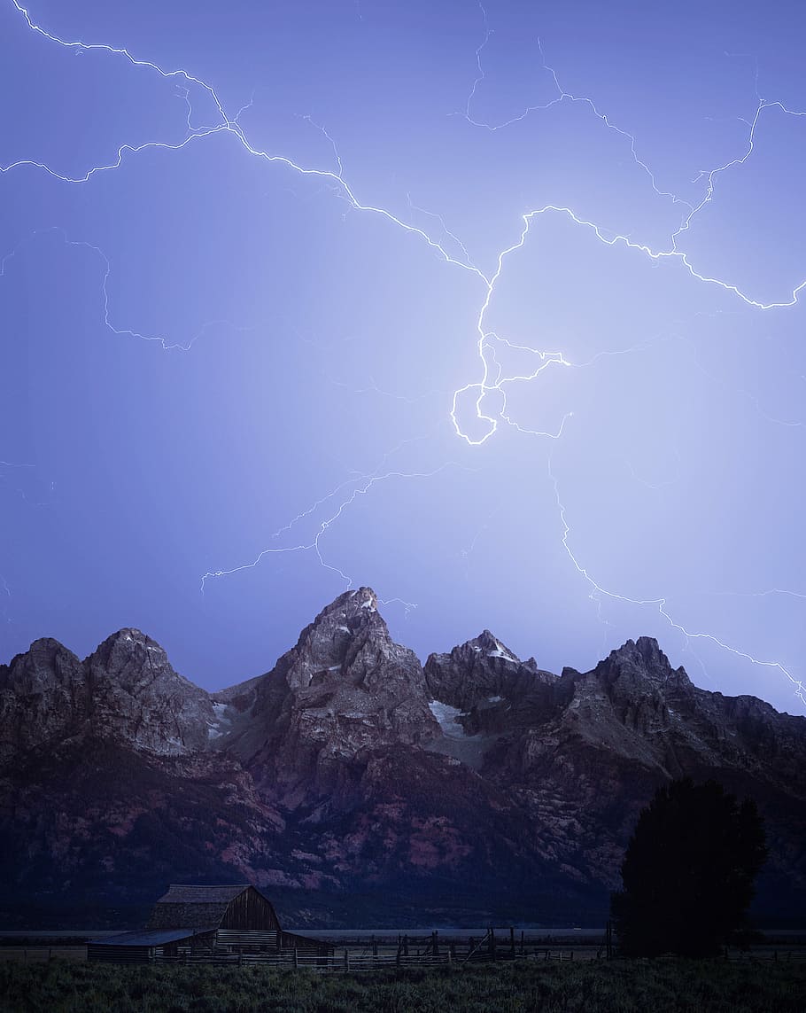 lightning illustration, lightning over hills, sky, flash, mountain HD wallpaper