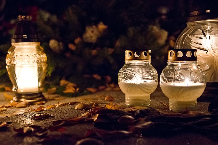 four lighted clear glass candle holders, Dead, All Saints ' Day, HD wallpaper