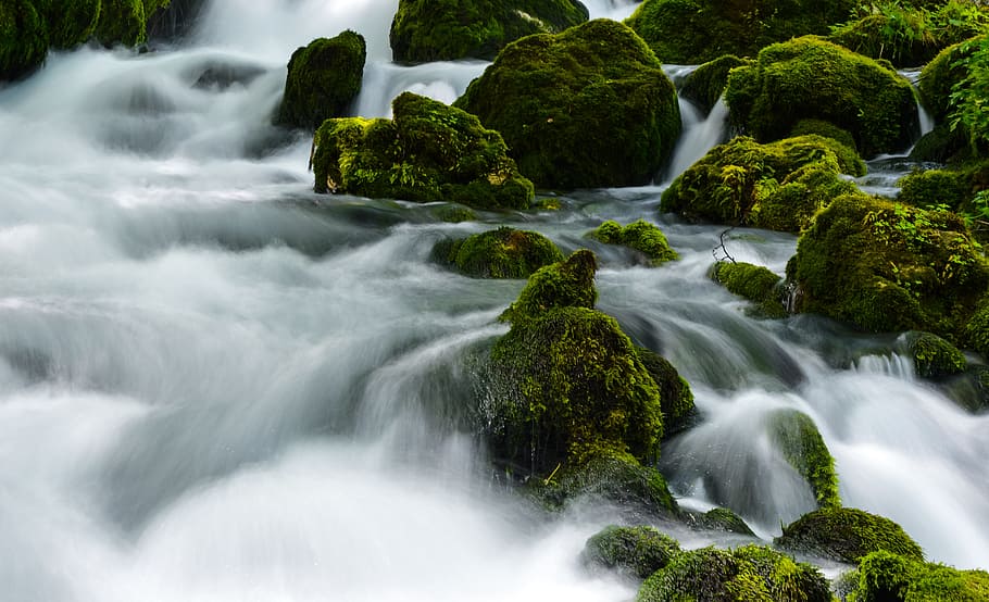 landscape, nature, water, rocks, cascade, clear water, environment HD wallpaper